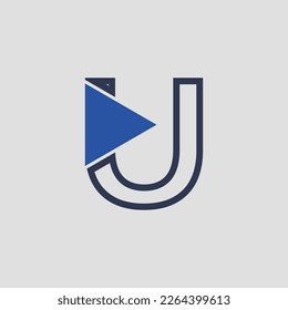 Letter U Logo Geometric Triangle Play button Vector. U logo multimedia and play logo technology and digital connection.
