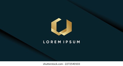 Logo de la letra U con gradiente de oro de estilo único vector premium