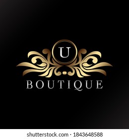 Letter U Logo Gold Luxury Boutique Badge Decorative Ornate Elegance Ornament  Vector Design