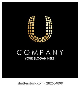 Letter U logo , golden Bold sphare logo on white background . Place for Company name and tag line . Business logo - vector illustration