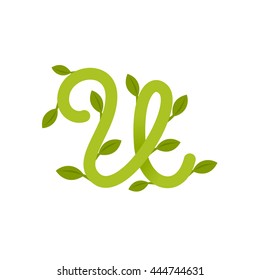 Letter U logo with green leaves. Green vector design for banner, presentation, web page, app icon, card, labels or posters.