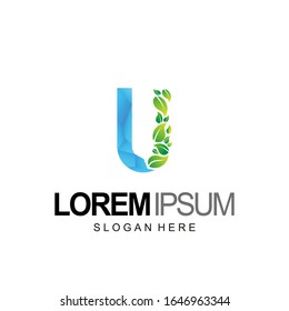 letter u logo with ice crystal and leaf design
