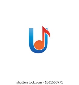 Icono del logotipo de la letra U combinado con la plantilla de diseño musical de notas