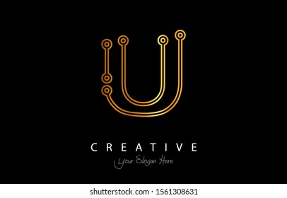 Letter U Logo Icon Design With Circuit Shape. luxury logo design with gold color for your brand.