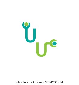 Letter U  logo icon forming a wrench and bolt design concept
