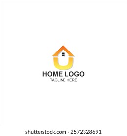 letter u logo icon for home or company with creative illustration