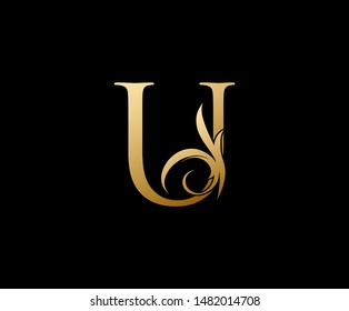 Letter U Logo Icon . Initial Letter U Design Vector Luxury Gold Color.Print monogram initials stamp sign symbol.