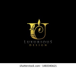 Letter U Logo Icon . Initial Letter U Design Vector Luxury Gold Color.Print monogram initials stamp sign symbol.