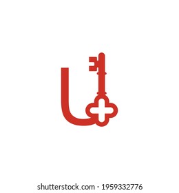Letter U logo icon with key icon design symbol template vector