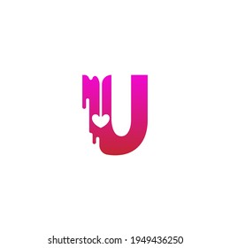Letter U logo icon with melting love symbol design template vector
