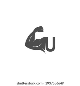 Letter U Logo Icon With Muscle Arm Design Vector Illustration