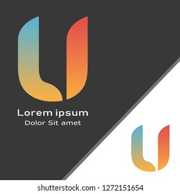 Letter U logo icon, red, blue, and orange gradient color, black and white background. -Vector