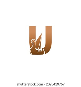 Letter U with logo icon viking sailboat design template illustration
