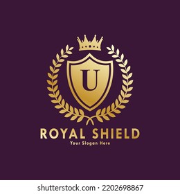 Letter U Logo" Images. Royal shield logo template,
Royal heraldic emblem shield with crown