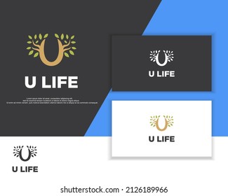 letter u logo. Initial u tree concept rounded flat shape style.