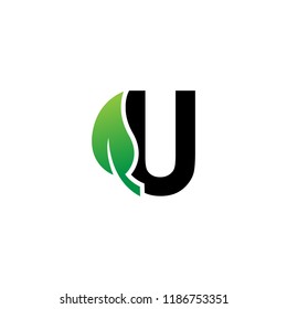 Letter U logo with leaf element, Arbor Day. Ecology concept