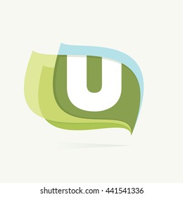 Letter U logo in leaves or flags icon. Colorful vector design for banner, presentation, web page, app icon, card, labels or posters.