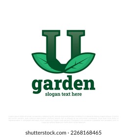 Buchstabe U Logo mit Leaves Symbol, Vektorgrafik einzeln auf weißem Hintergrund. Logo für Luxusnaturblätter