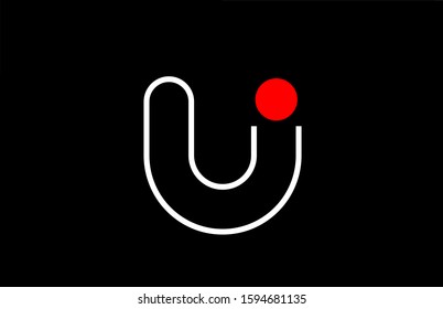 letter u logo line black background alphabet design icon for business with red dot. Suitable for a company logotype