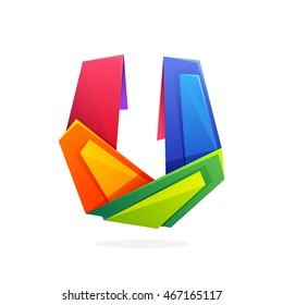 Letter U logo in low poly style. Multicolored vector design for presentation, web page, app icon, card, labels or posters.
