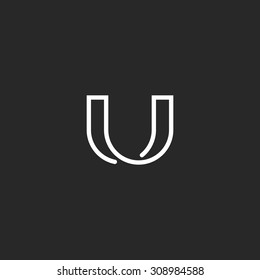 Letter U logo, mockup modern design element, black and white minimal emblem UU for business card