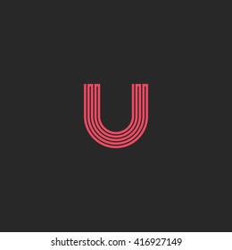 Letter U logo monogram, broken line zigzag geometric shape emblem, mockup initial business card