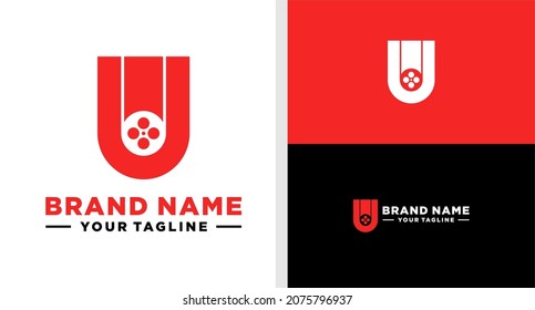 LETTER U LOGO MONOGRAM ROLL FILM NEGATIVE SPACE EDITABLE