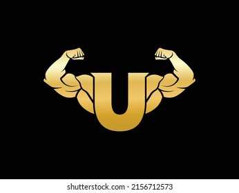 Letter U Logo With muscular shape. Fitness Gym logo.