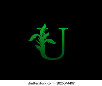 Logo de la letra U Concepto de la naturaleza, símbolo abstracto de árbol verde y hoja, iniciales Icono U diseño natural vector de material