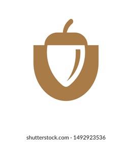 Letter U Logo With Nut. Oak Acorn Illustration, Walnut Symbol Illustration