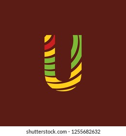 Letter U logo on dark background with bright colors, African culture, safari decoration