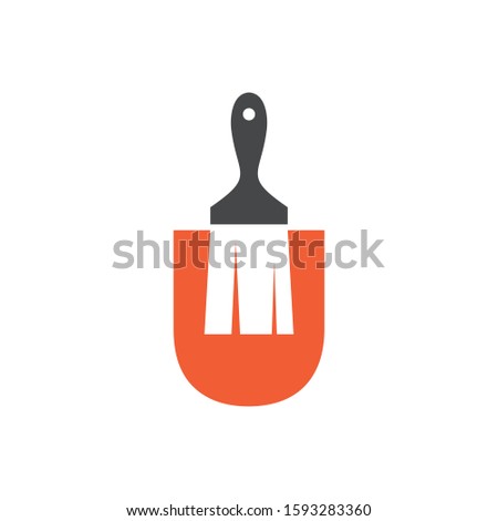 Letter U Logo With Paint Brush Design. Home Building Decoration Icon Graphic. Digital Painting Proffesional Vector.