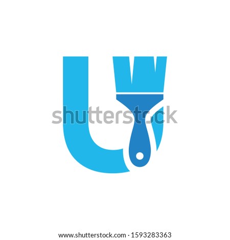 Letter U Logo With Paint Brush Design. Home Building Decoration Icon Graphic. Digital Painting Proffesional Vector.