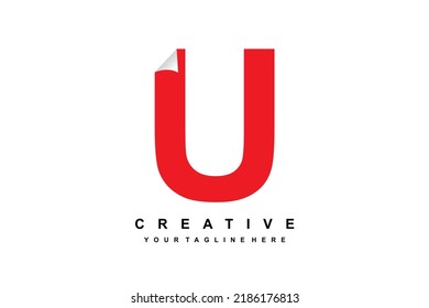 logotipo de letra U con plegado de papel. letra roja diseño U. adecuado para negocios, marketing de productos, empresa, etc