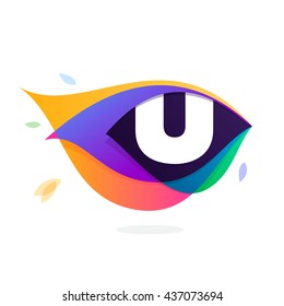 Letter U logo in peacock feather icon. Multicolor vector alphabet letters for app icon, corporate identity, card, labels or posters.