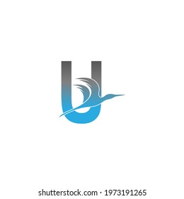 Letter U logo with pelican bird icon design vector