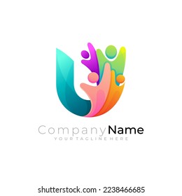 Letter U logo with people care community, charity logos