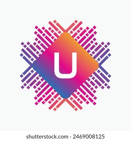 letter U Logo with Pulse music player element. Logo template electronic music, equalizer, dj, nightclub, disco. Audio wave logo concept, Multimedia