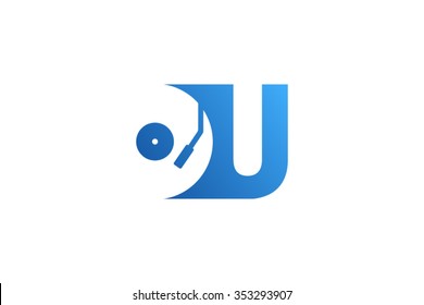 Letter U Logo, record vinyl logo design.