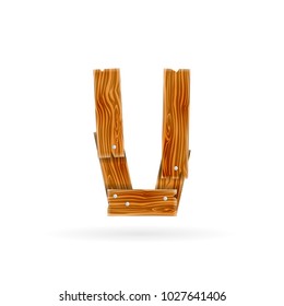 Letter U logo. Rough wooden plank icon. Isolated vector rustic concept.