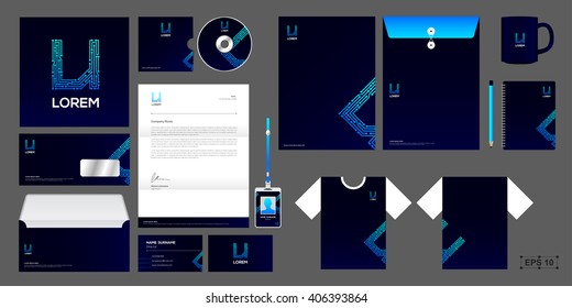 Letter u logo and Set of corporate identity and branding,Vector illustration