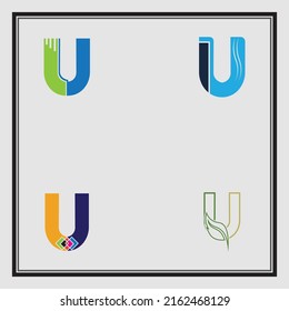 carta u conjunto de logotipo plantilla de diseño de ilustración en fondo gris