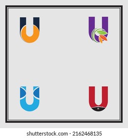 carta u conjunto de logotipo plantilla de diseño de ilustración en fondo gris