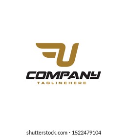 Letter U logo with simple Wings design element vector template.