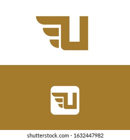 Letter U logo with simple Wings design element vector template