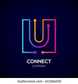 Letter U logo, Square shape, Colorful, Technology and digital abstract dot connection