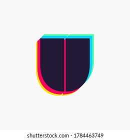 Letter U logo with stereo effect. Vibrant glossy colors font perfect to use in any disco labels, dj logos, electromusic posters, bright identity, etc.