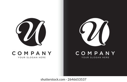 letter u logo template in black and white color. Modern trendy initial luxury u letter logo design with circle shape. Modern unique creative u logo design vector template.