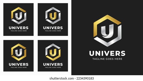 Diseño de plantillas de logotipo de letra U con concepto de variación geométrica de lujo moderno