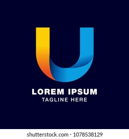 letter U logo template in gradients style. blue, yellow, and orange color